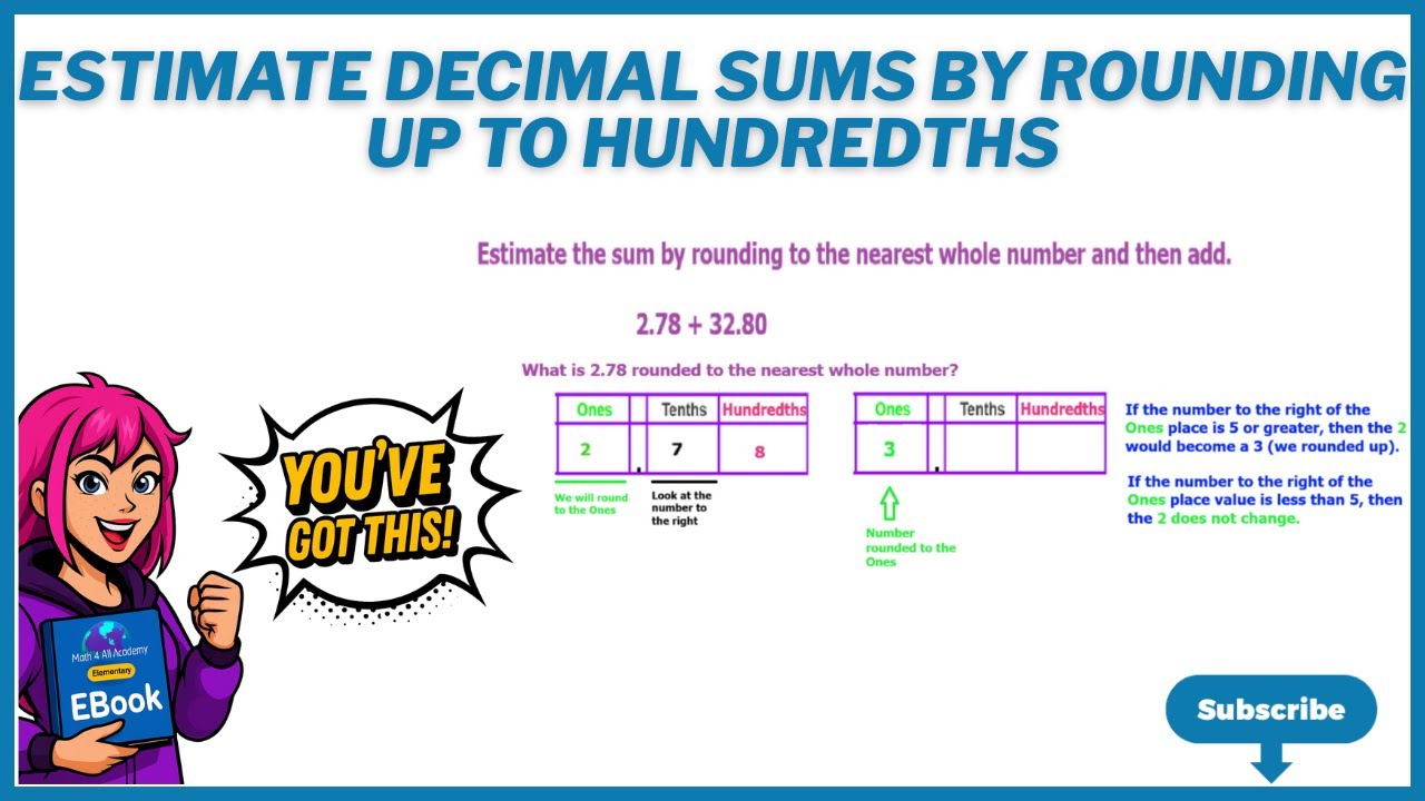 Estimate Decimal Sums By Rounding Up to Hundredths - YouTube