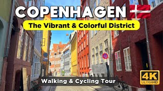[4K] COLORFUL COPENHAGEN !! BEAUTIFUL OLD TOWN WALKING AND CYCLING TOUR - DENMARK