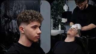 ASMR RELAXING HAIRCUT  Scalp Massage  CURLY MID FADE HAIRCUT TUTORIAL