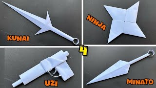 DIY | paper kunai | paper ninja star | paper uzi| and kunai minato | how to make it.