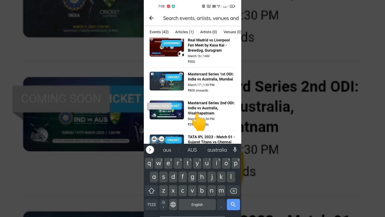 Ind Vs Aus 2nd ODI tickets @Vizag on Paytm at 4:00PM today