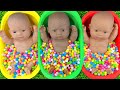 Full of 3 Rainbow BathTubs Candy with M&amp;M's &amp; Magic Slime Cutting Video