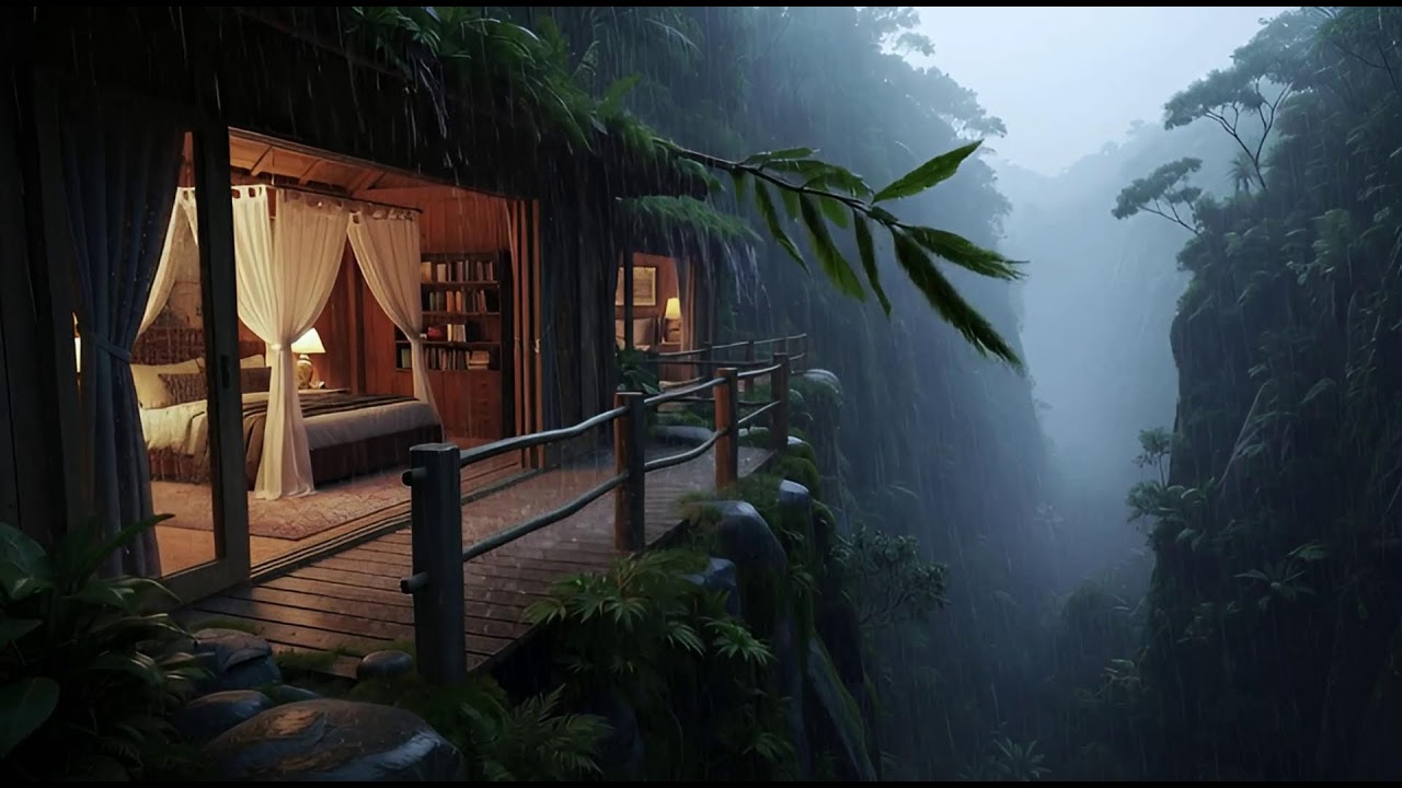 Fall Asleep Faster with Rain Sounds | Night Rain at a Cozy Woodland Cabin