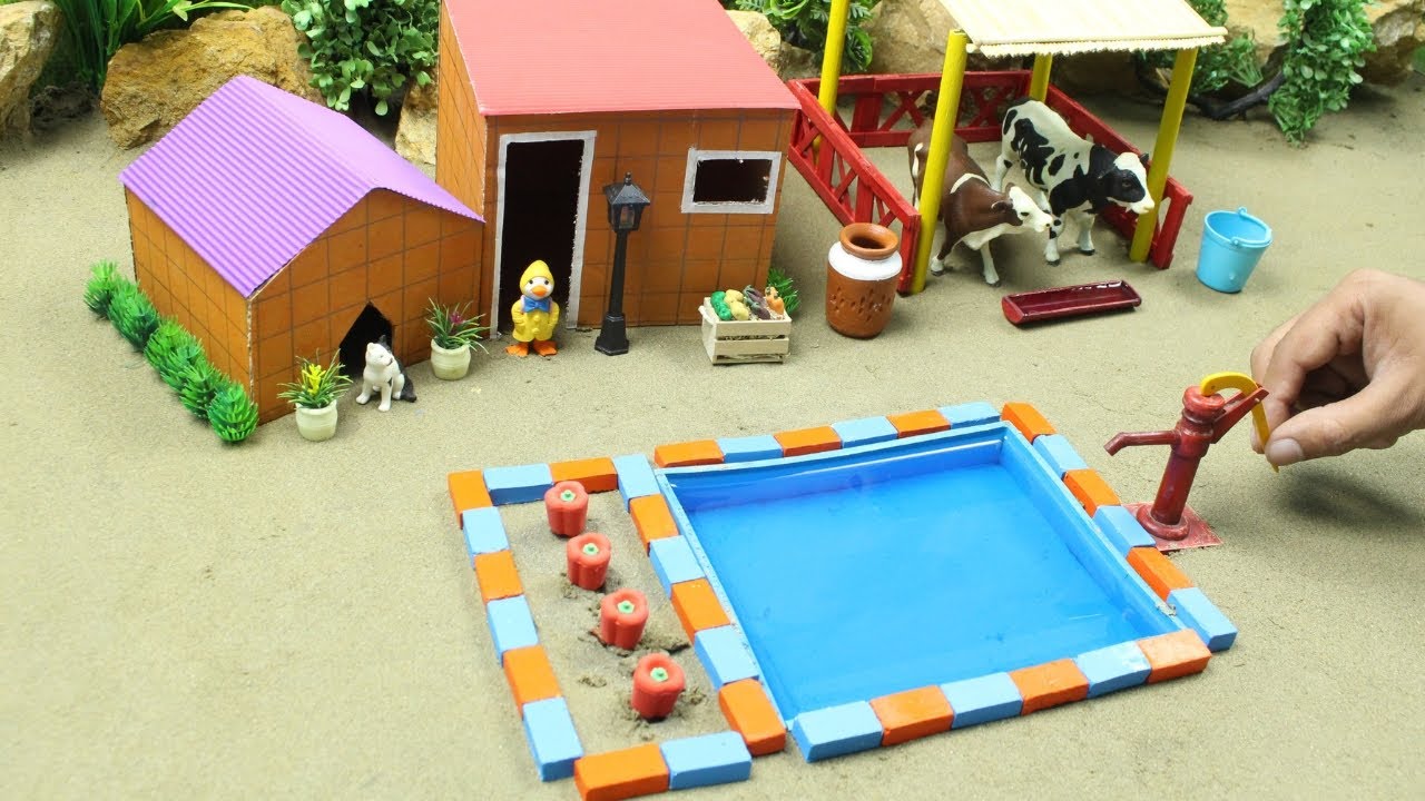 DIY how to make cow shed | Mini hand pump | Mini framing Science project tomato farming
