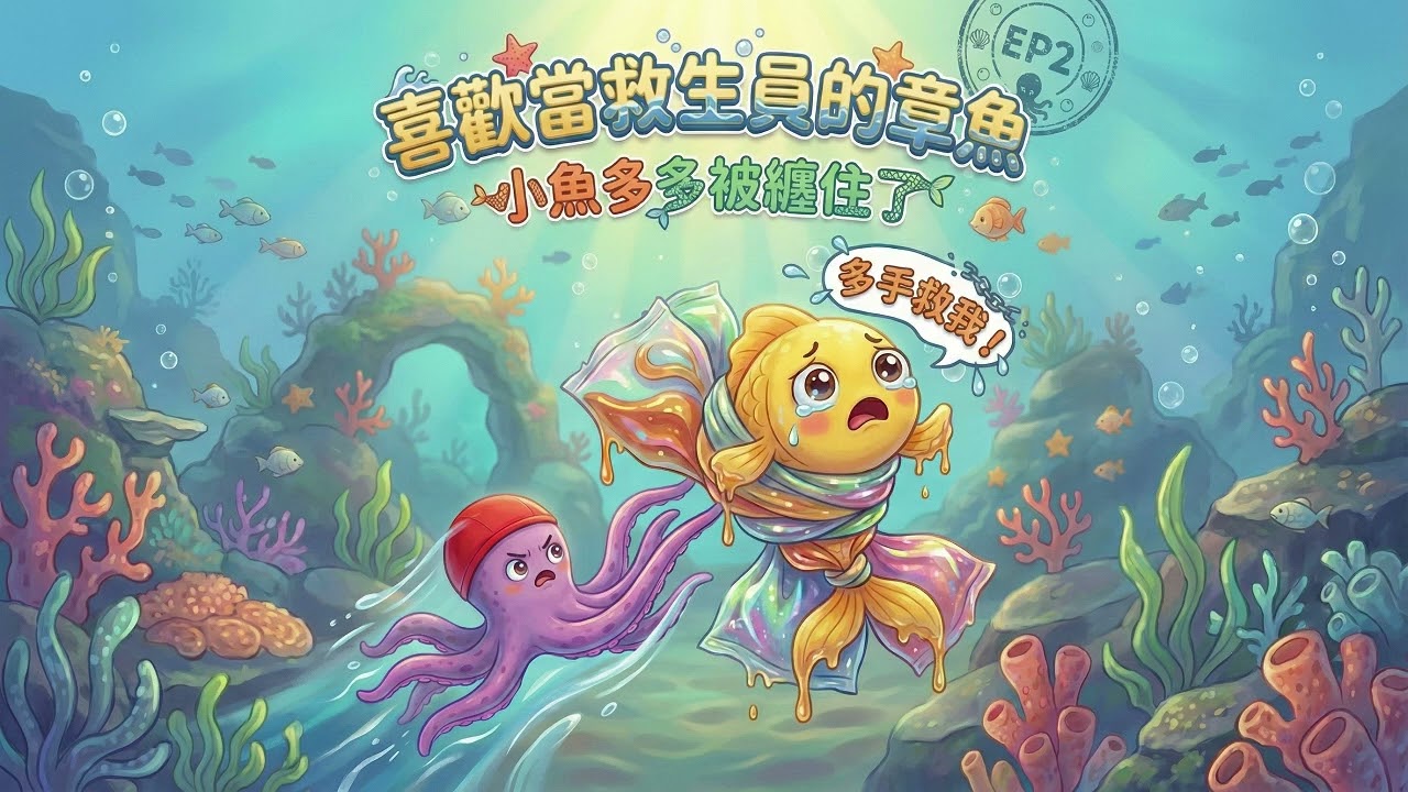 🐙 喜歡當救生員的章魚【EP2】 🌊 多多動不了了！海底出現「黏答答怪獸」？｜床邊故事/兒童繪本