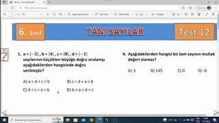 6.Sınıf Tam Sayılar Test 12