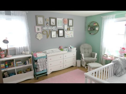 baby-girl-nursery-tour!-🌸-animal-woodland-theme-|-pink-mint-gray-&-white