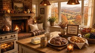 Cozy Autumn Kitchen Ambience 🍂 4K Fireplace & Soft Jazz for Study, Reading & Relax | 2 Hours screenshot 1
