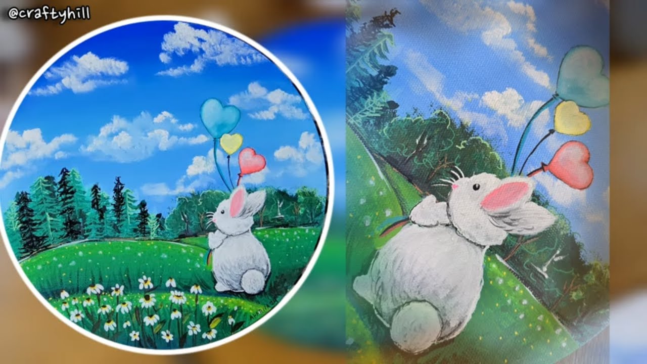 Easy Acrylic Painting | Cute Bunny Landscape Scenery | Painting Tutorial For Beginners - YouTube