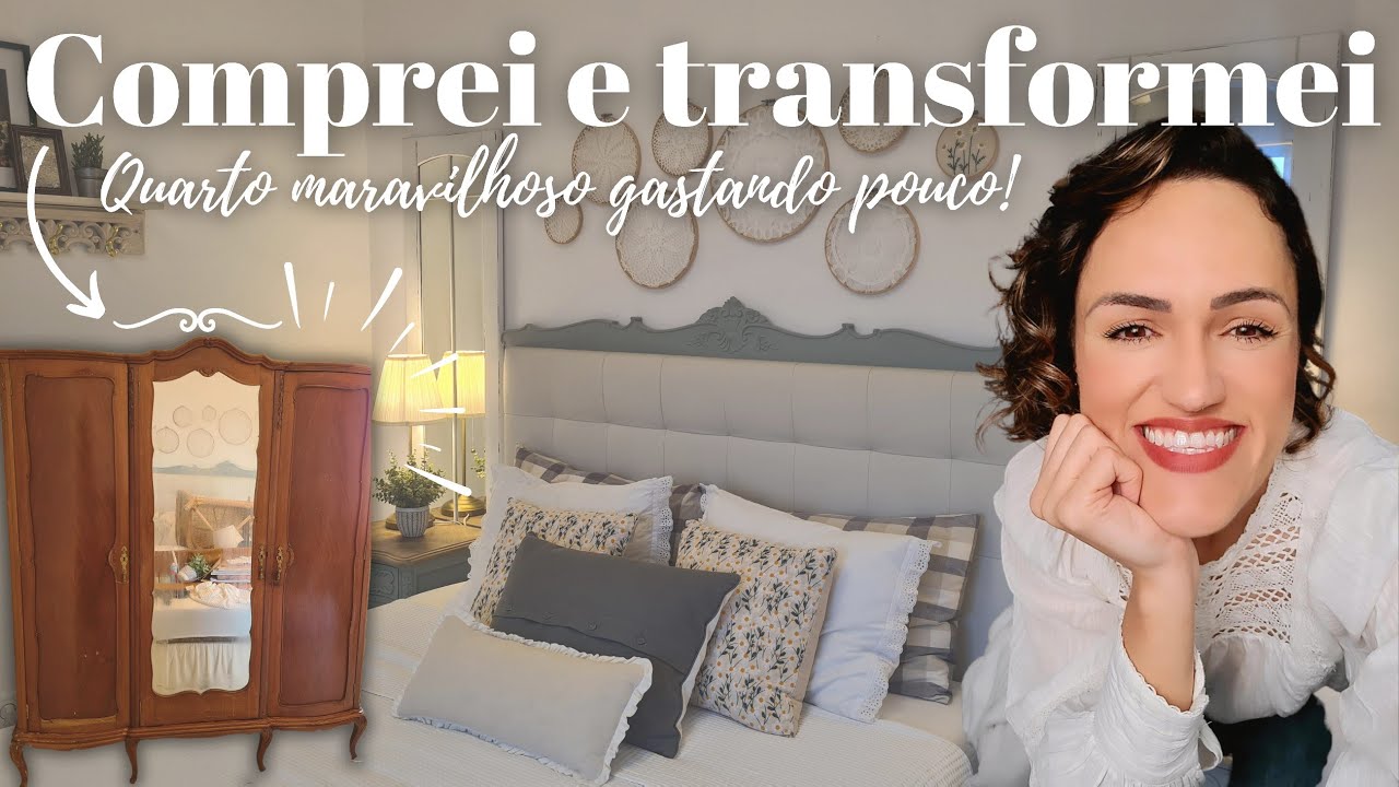 Comprei um guarda roupas velho, achei um banco e uma cabeceira de cama e meu quarto está lindo!