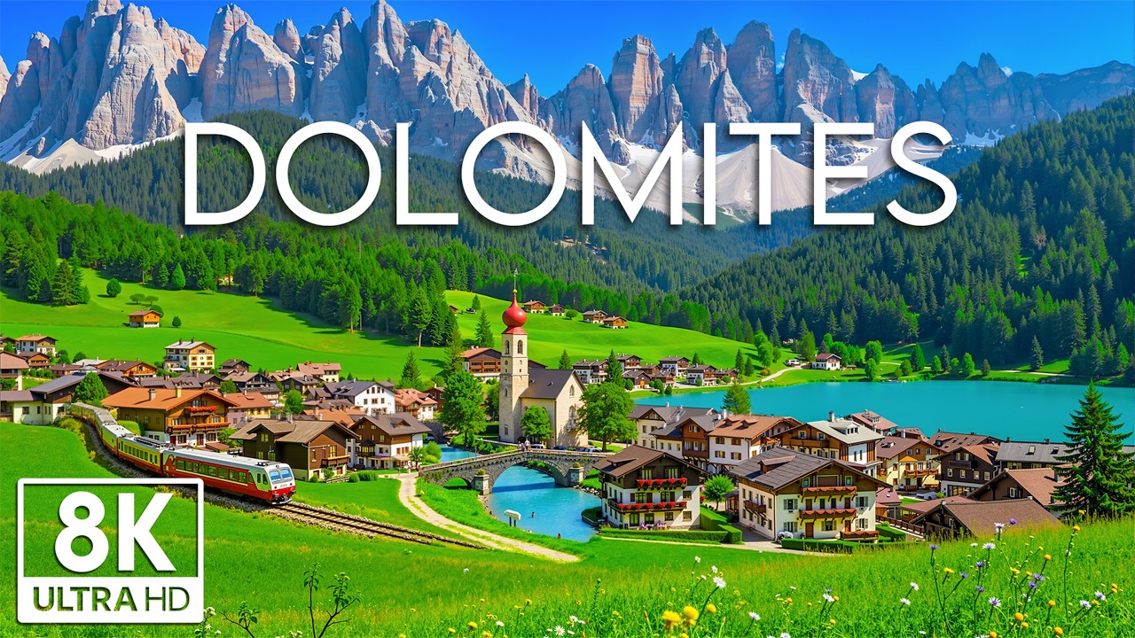 Dolomites 8K | Snow Capped Peaks, Emerald Meadows & Alpine Tranquility