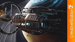 Expedition spaceship "Tsiolkovsky" -  Speed Painting (#Photoshop) | CreativeStation