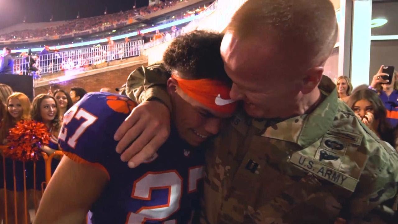 Army Dad Surprises Clemson Running Back Before Game YouTube
