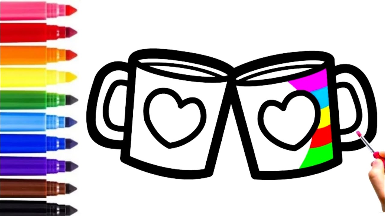 How to draw Mugs Mugs Drawing, Painting and Coloring for kids & Toddlers Child art YouTube