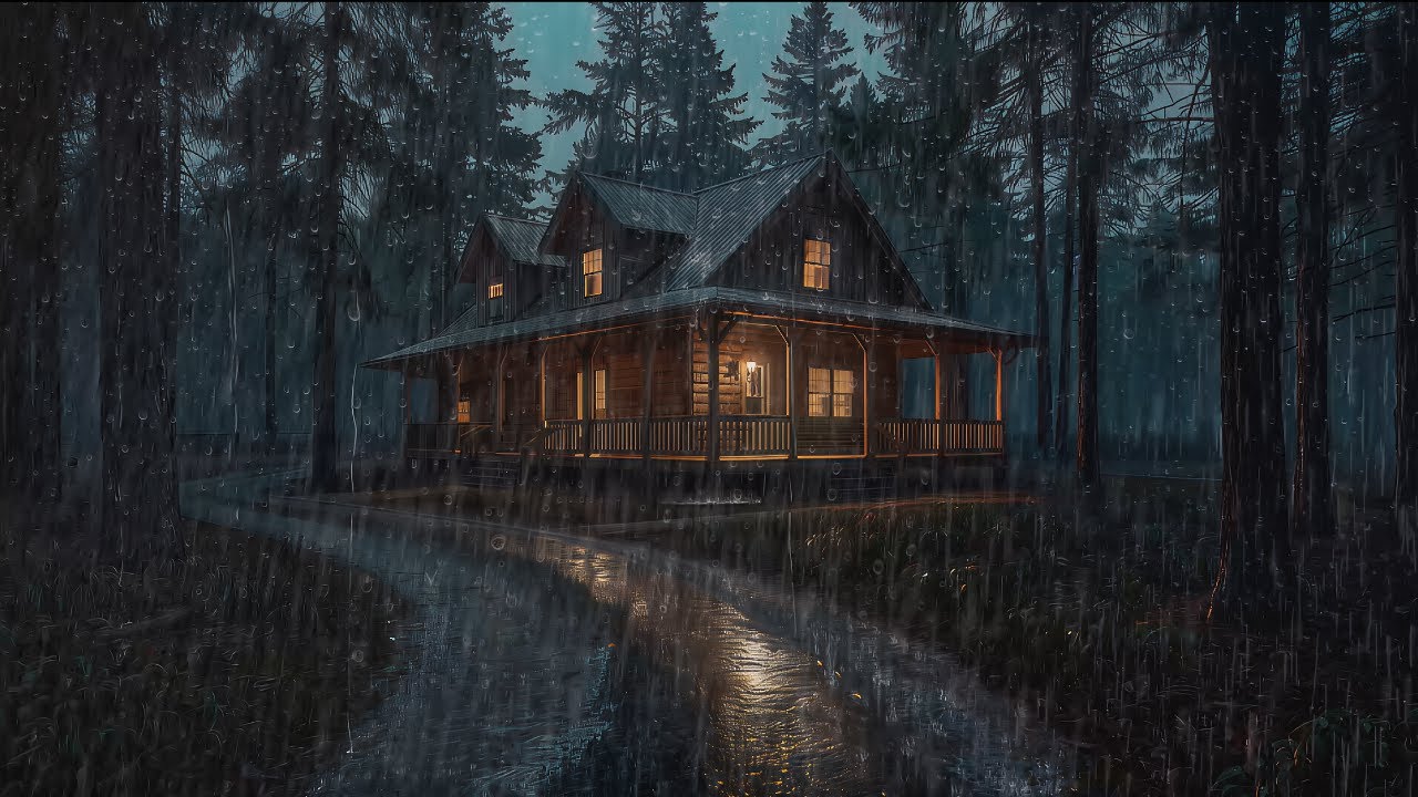 RAIN & DISTANT THUNDER at Cozy Forest Cabin 🌧️⚡ Deep Sleep in 5 Minutes | Rain Sounds