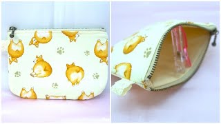 ファスナーポーチ作り方 ペタンコポーチ作り方 裏地付きフラットポーチ