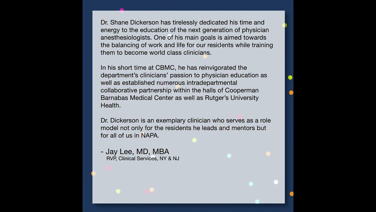 Physician Anesthesiologist Week Spotlight Shane Dickerson YouTube