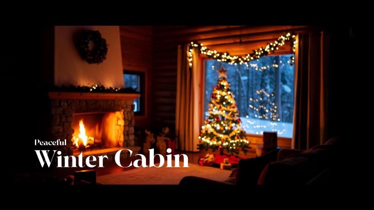 Peaceful Winter Cabin ❄️ Fireplace & Snowfall | Christmas Ambience