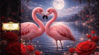 Flamingo Love Under Moonlight | Romantic Roses Lake Gold Frame TV Art 4K Screensaver Valentines Day screenshot 2
