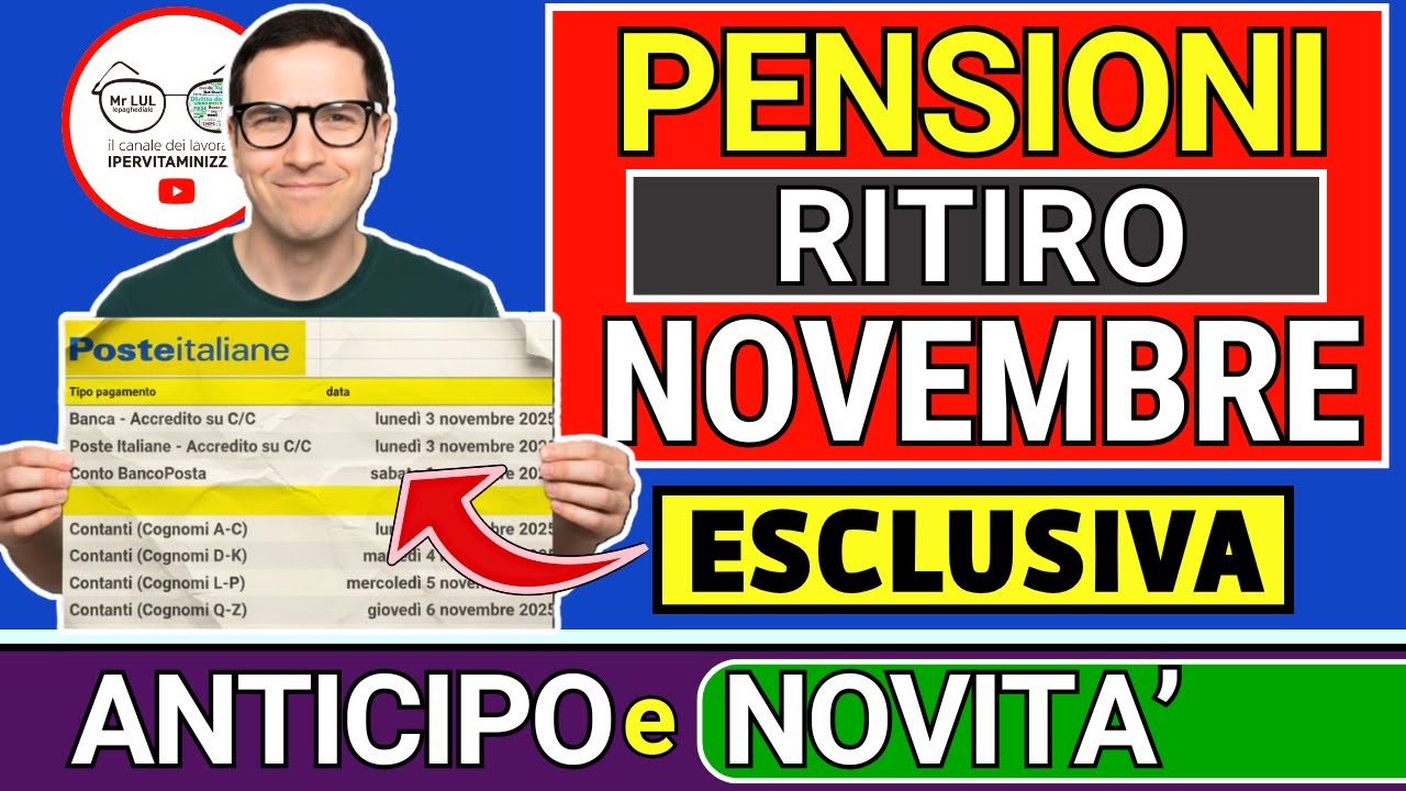 PENSIONI NOVEMBRE ➜ NOVITà, DATE e ANTICIPO PAGAMENTI ⚠️ ULTIM’ORA IMPORTI INPS