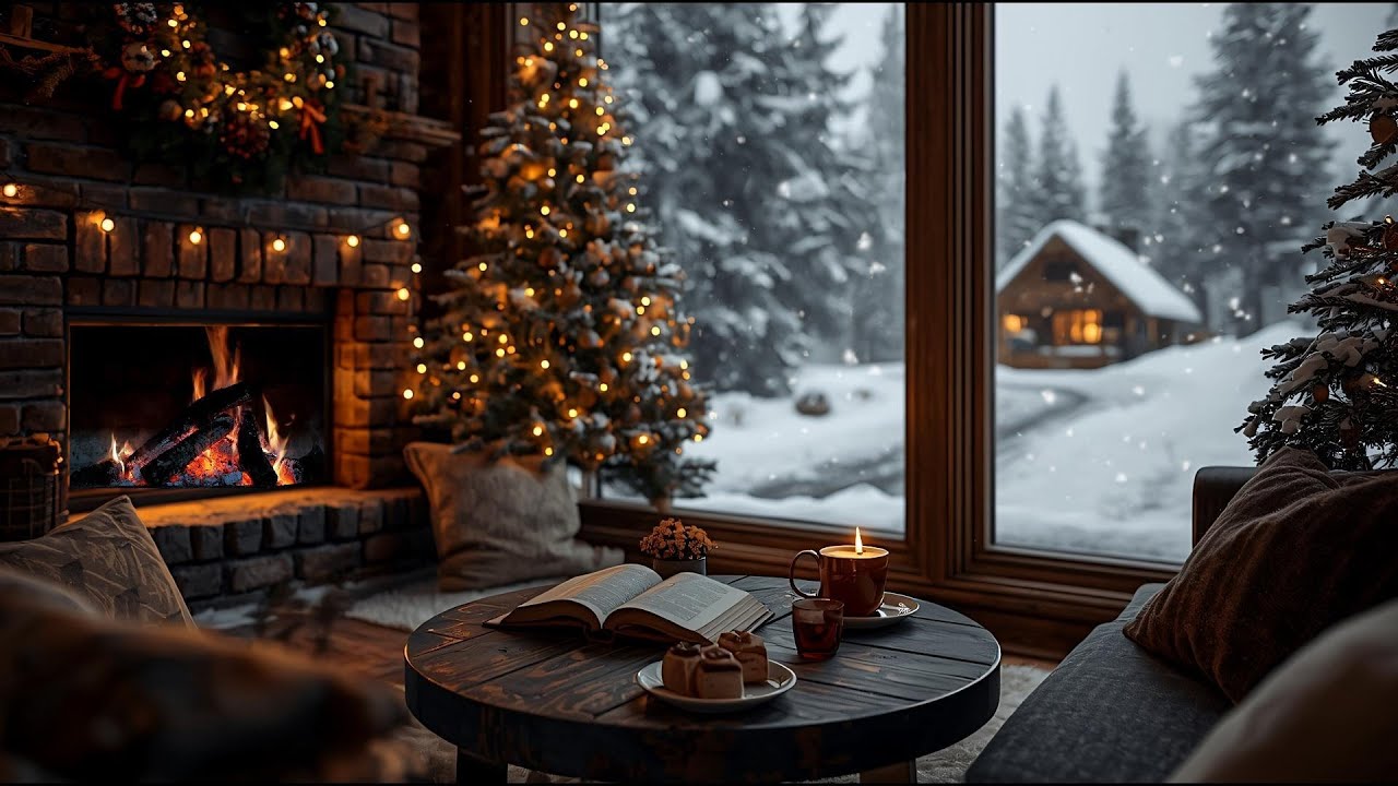Cozy Winter Jazz Coffee Shop Ambience ❄️☕ Smooth Jazz & Crackling Fireplace for Study