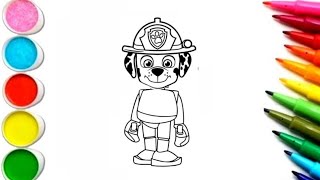Draw and Color a cute Marshall PAW Patrol 🐾 🐕 🌈 Drawing for Kids | #pawpatroldrawing
