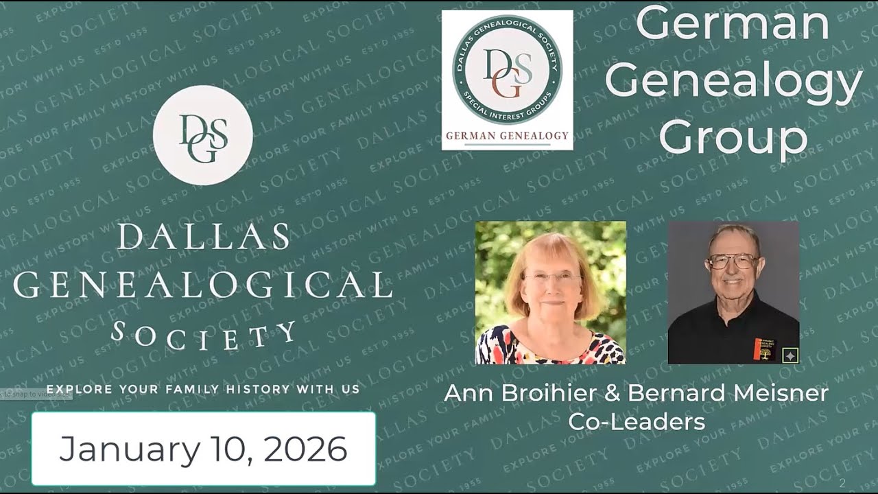 German Genealogy Group - 10 January 2026 Meeting