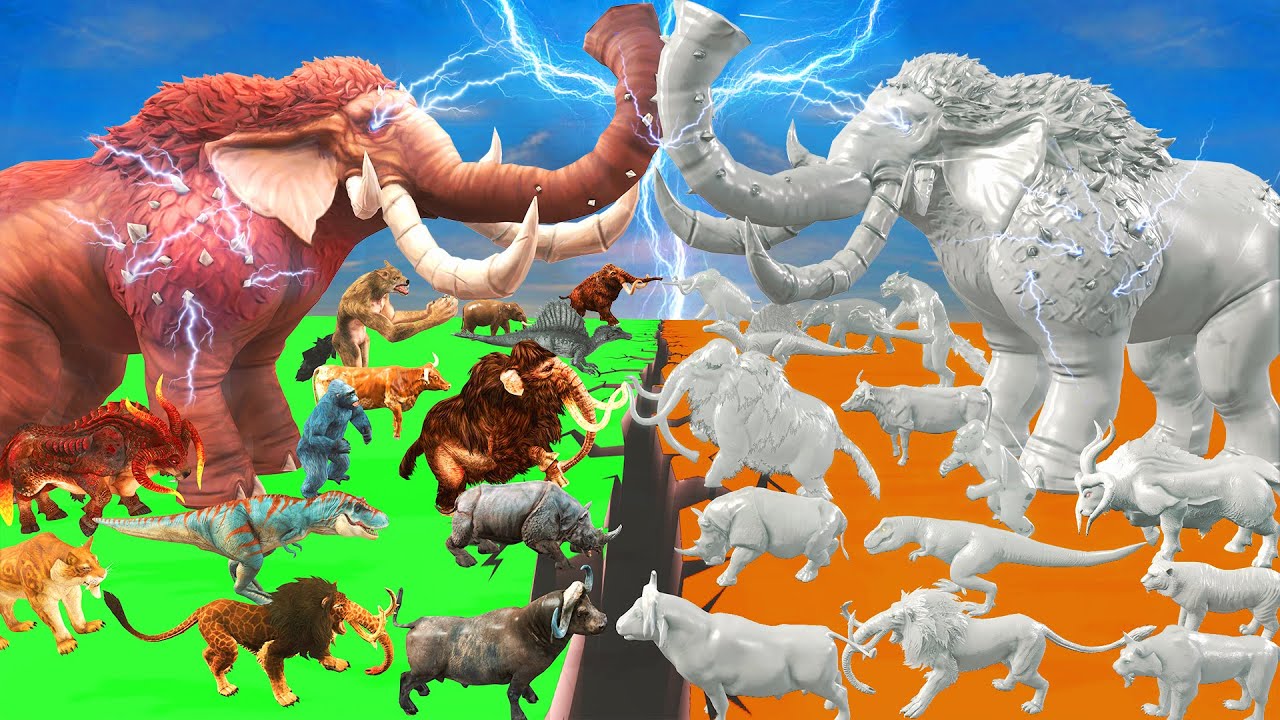 Prehistoric Animals Epic Battle Real Animals vs White(Albino) Mammals Animal Revolt Battle Simulator