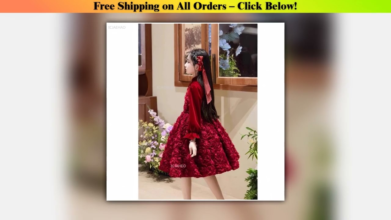 Red Long Sleeve Girls Princess Party Dress Birthday Pageant Formal Gown Wedding Flower Girl Piano