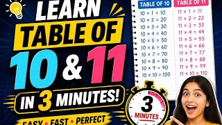 Learn Table Of 10 And 11 In 3 Minutes.
