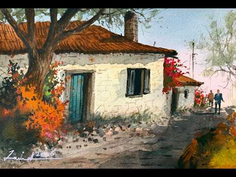 Watercolor Cottage in Soft Morning Light