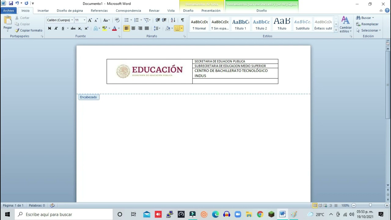Actividad tabla en encabezado YouTube