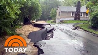 Northeast flooding washes away cars, collapses roads