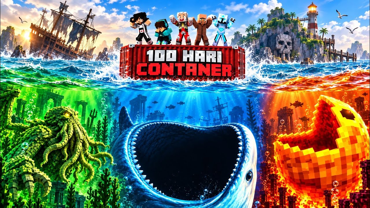 1000 YOUTUBER MENJELAJAH 3 LAUTAN MENGGUNAKAN CONTAINER VS SEA EATER VERITY DAJJAL! 