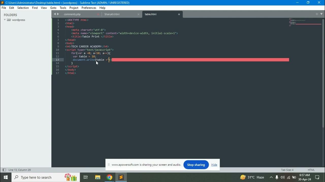 How To Print Table Using For Loop - YouTube