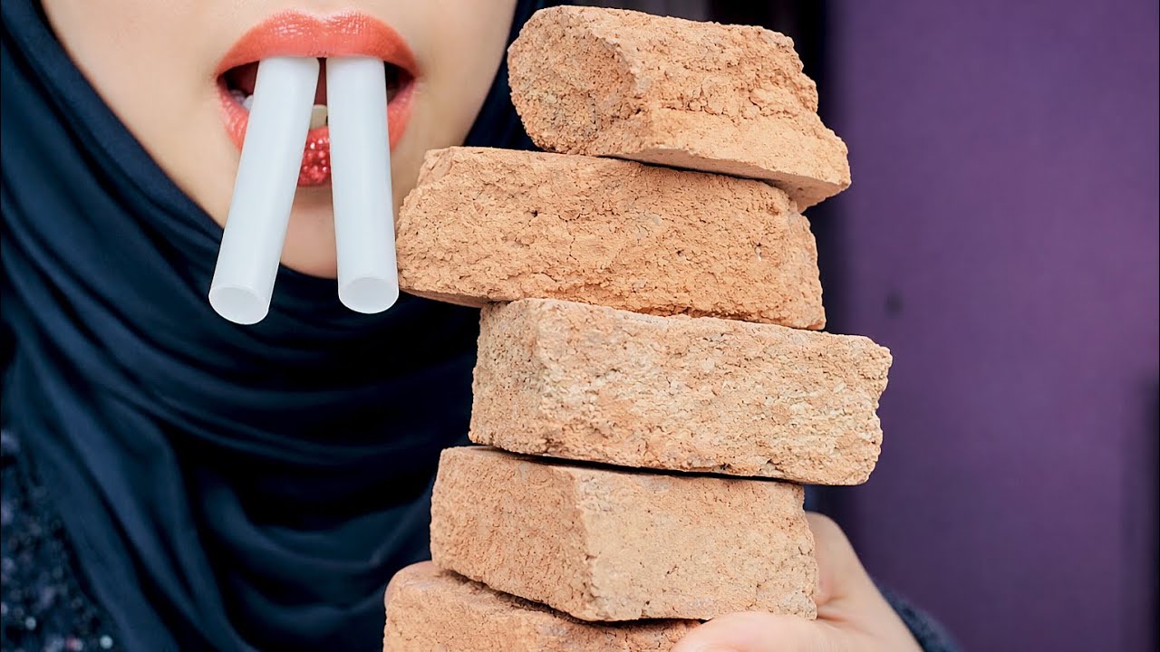 Eating Soft Big Pieces Of Clay Pot with School Chalk Very Crunchy Earthy 🤤