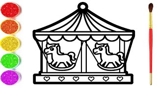 Vẽ Ngựa Gỗ Đu Quay Vui Vẻ Và Tô Màu Cho Bé Dạy Bé Vẽ Dạy Bé Tô Màu Mewarnai Komidi Putar