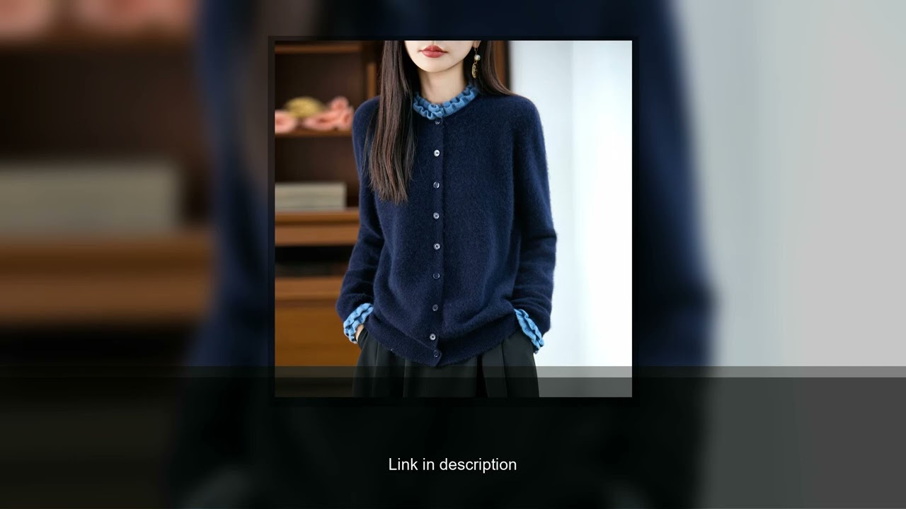 100% Merino Wool Cardigan With Ruffled Collar Women's AutumnWinter Long Sleeved Soft And Warm K