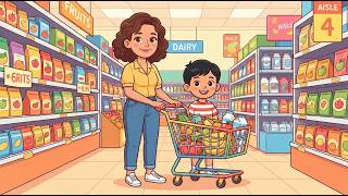 Supermarket Words for Kids |Fun English Vocabulary |Learn English Words for Kids |Let's Go Shopping!