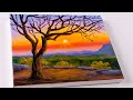 Sunset landscape painting for beginner  acrylic painting  aham art