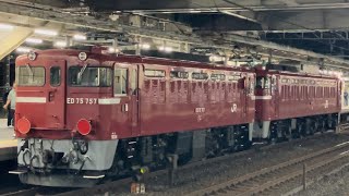 【ED75-757  AT廃車回送】大宮駅11番線に停車中の国鉄EF81形140号機＋ムド国鉄ED75形757号機を観察するシーン（配8729レ）2024.10.9
