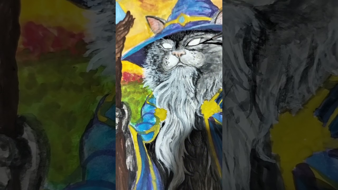 The wizard cat #cat #wizard #fantasyartist #paintingprocess #painting