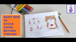 Basit Kedicik Ve Ayıcık Çizimi Ve Boyama Simple Kitten And Teddy Bear Drawing And Coloring