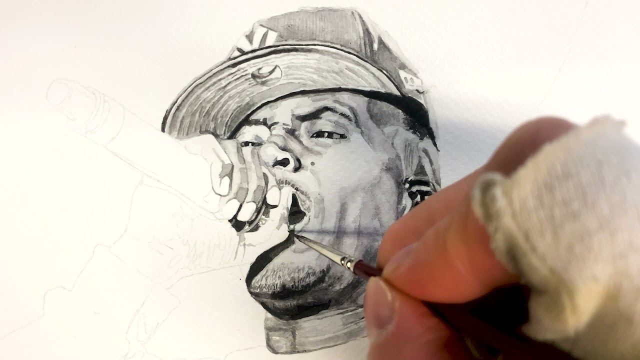 Nas - One Mic - Watercolour painting