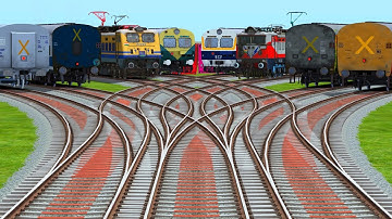 8️⃣-Trains Crossing Back To Back On Bumpy Railroad Tracks | train simulator | train videos kids