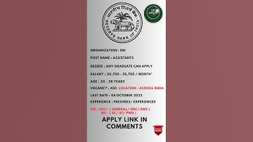 RESERVE BANK OF INDIA RBI RECRUITMENT 2023 NOTIFICATION FOR 450 ASSISTANT POSTS #rbi #govtjobs #govt