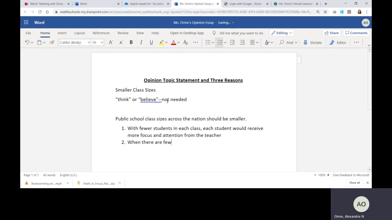 Developing an Opinion Statement and Three Supporting Reasons, 4th Grade Writing