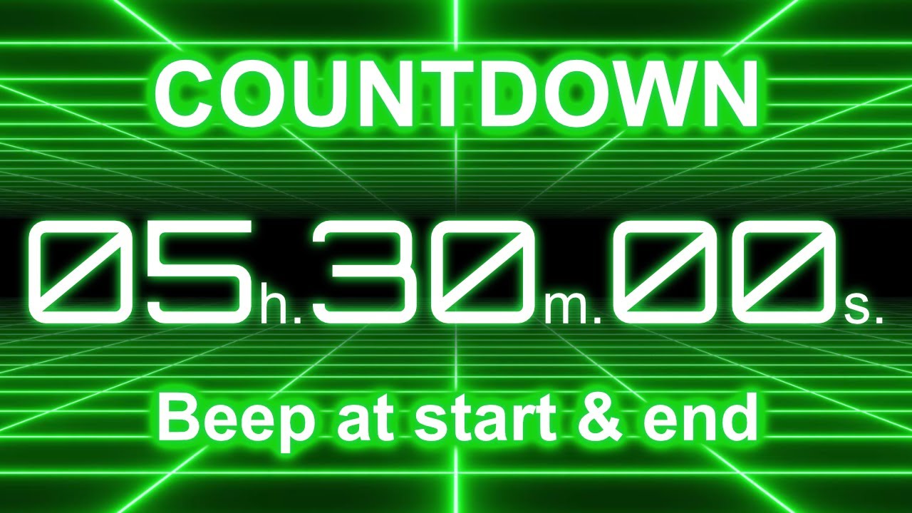 5 Hour 30 Minute Countdown Timer | Start/End Beeps | Neon Green Grid | 4K