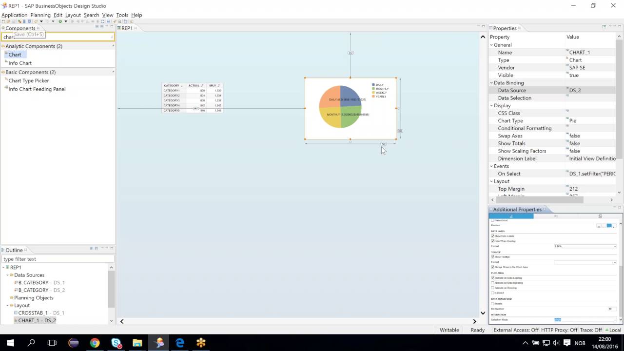 BO design studio 1 6 Chart and cross tab filter on select