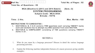 MCA 3RD SEM SYSTEM PROGRAMMING MAY 2019 | PTU